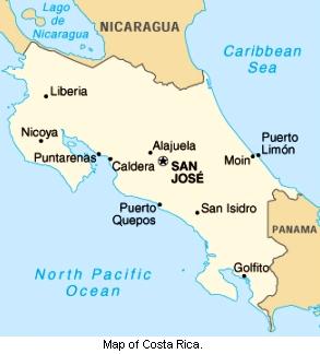 Map of Costa Rica.
