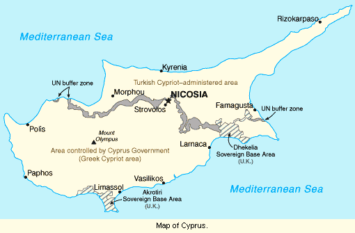 Map of Cyprus.