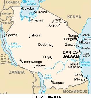 Map of Tanzania.