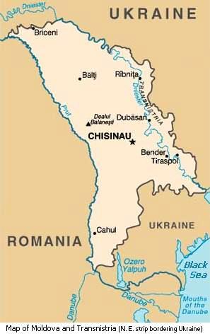 Map of Moldova and Transnistria.